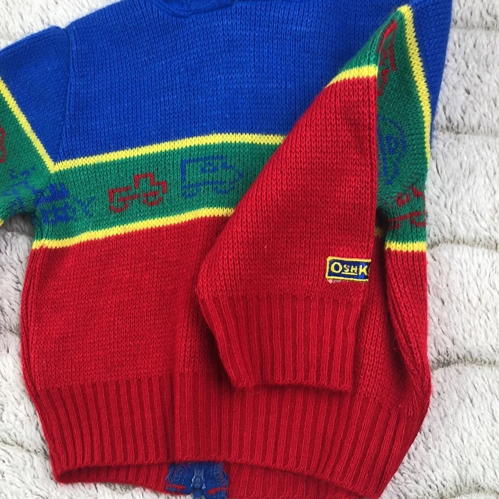 Vintage Osh Kosh Hooded Zipper Sweater Truck Knit